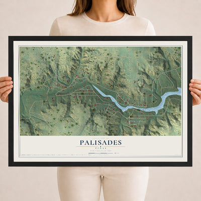 Map of Palisades, Texas, 18 x 24 inch print in a black wood frame