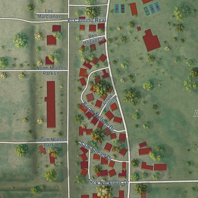 Close-up of the map of Palm Valley, Texas print showing street and building detail