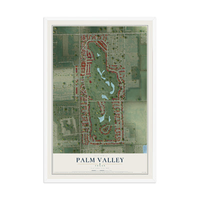 Map of Palm Valley, Texas, 12 x 18 inch print in a white wood frame