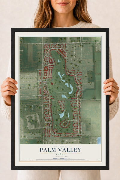 Map of Palm Valley, Texas, 18 x 24 inch print in a black wood frame
