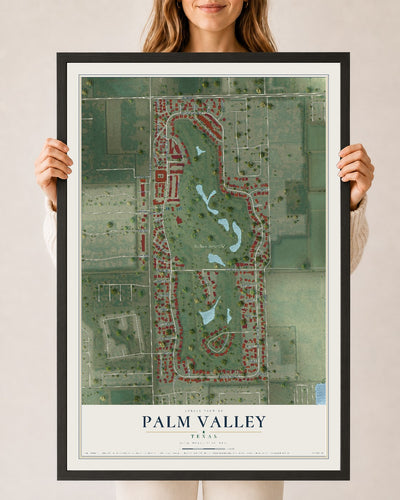 Map of Palm Valley, Texas, 24 x 36 inch print in a black wood frame