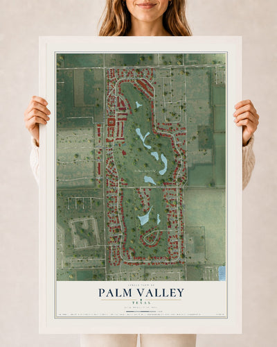 Map of Palm Valley, Texas, 24 x 36 inch print in a white wood frame