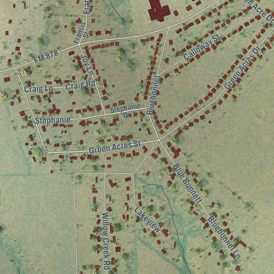 Second close-up of the map of Palmer, Texas print showing more streets and buildings