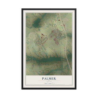 Map of Palmer, Texas, 12 x 18 inch print in a black wood frame