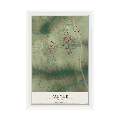 Map of Palmer, Texas, 12 x 18 inch print in a white wood frame