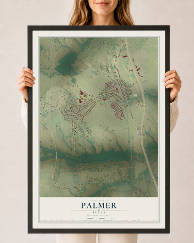 Map of Palmer, Texas, 24 x 36 inch print in a black wood frame