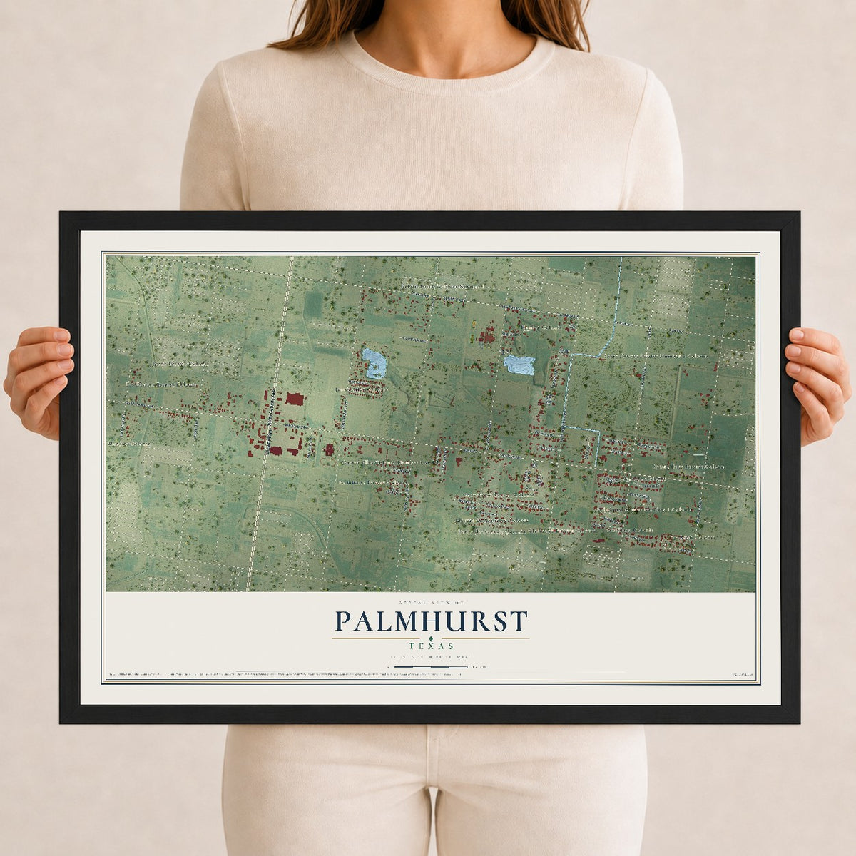 Map of Palmhurst, Texas, 12 x 18 inch print in a black wood frame