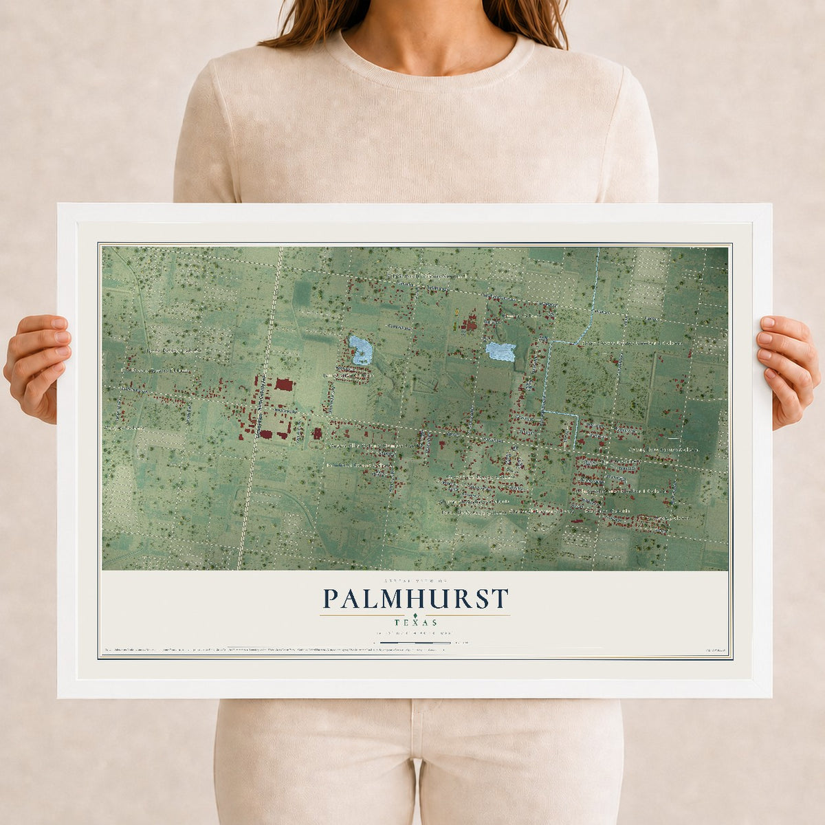 Map of Palmhurst, Texas, 12 x 18 inch print in a white wood frame