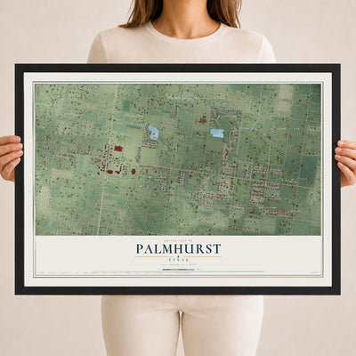 Map of Palmhurst, Texas, 18 x 24 inch print in a black wood frame