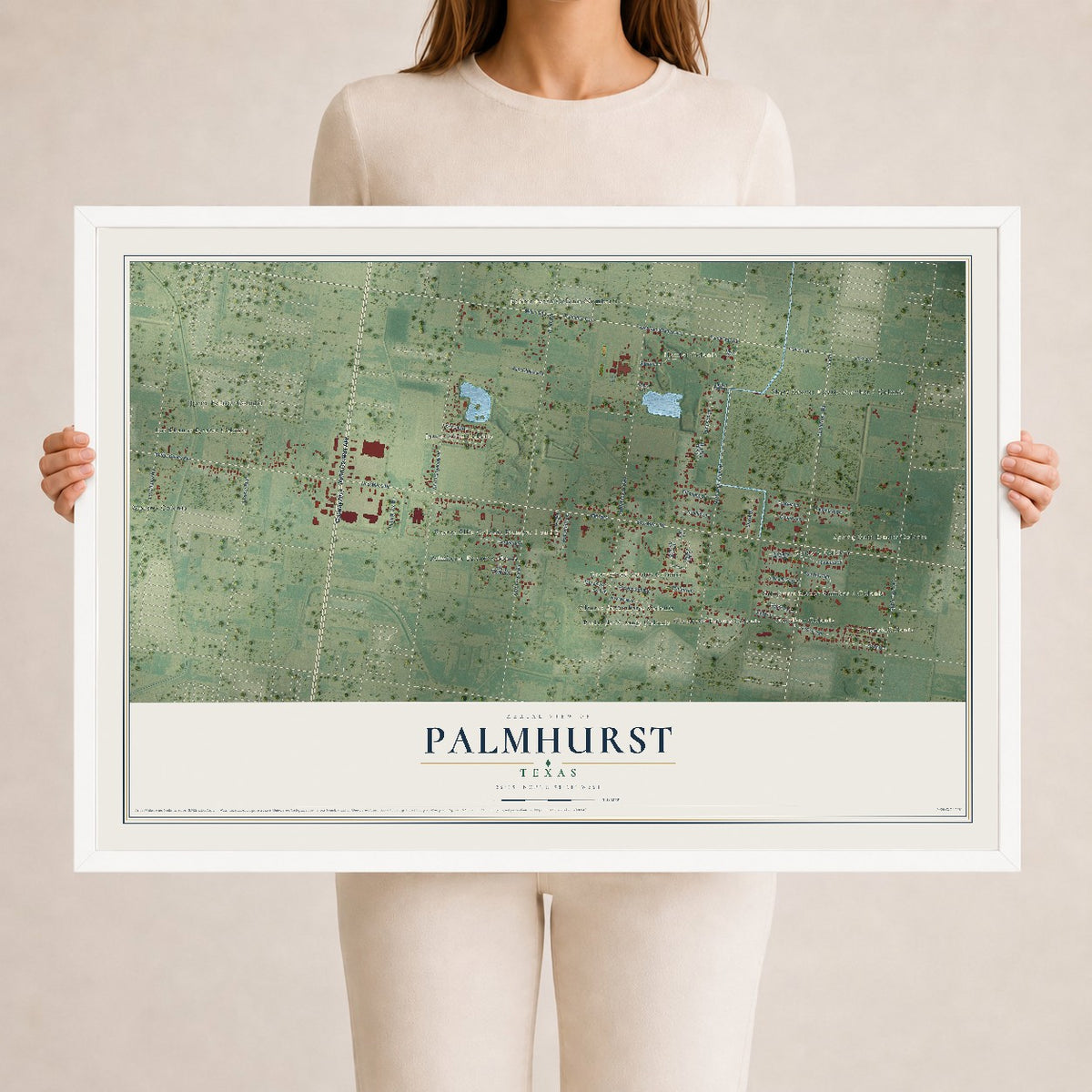 Map of Palmhurst, Texas, 24 x 36 inch print in a white wood frame