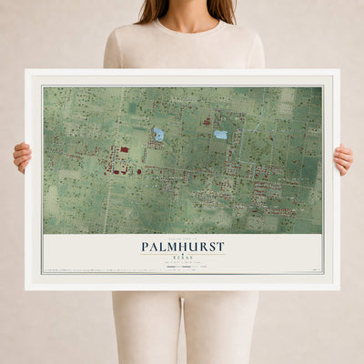 Map of Palmhurst, Texas, 24 x 36 inch print in a white wood frame