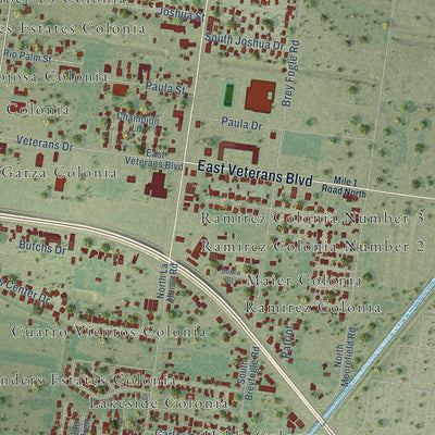 Second close-up of the map of Palmview, Texas print showing more streets and buildings