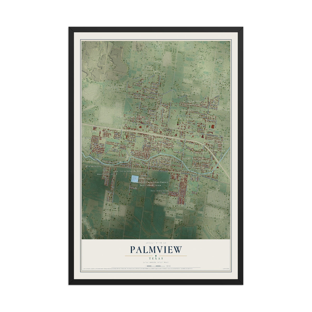Map of Palmview, Texas, 12 x 18 inch print in a black wood frame
