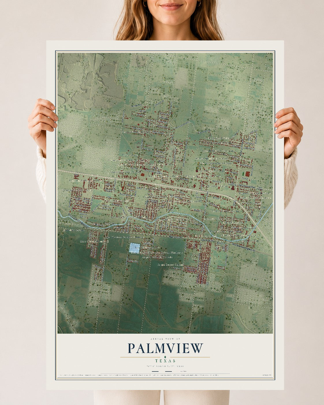 Map of Palmview, Texas, 24 x 36 inch unframed archival matte print