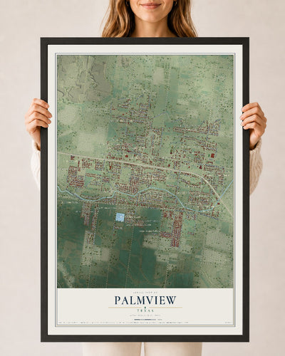 Map of Palmview, Texas, 24 x 36 inch print in a black wood frame