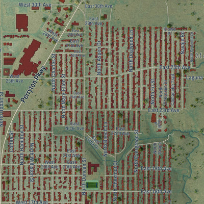 Second close-up of the map of Pampa, Texas print showing more streets and buildings