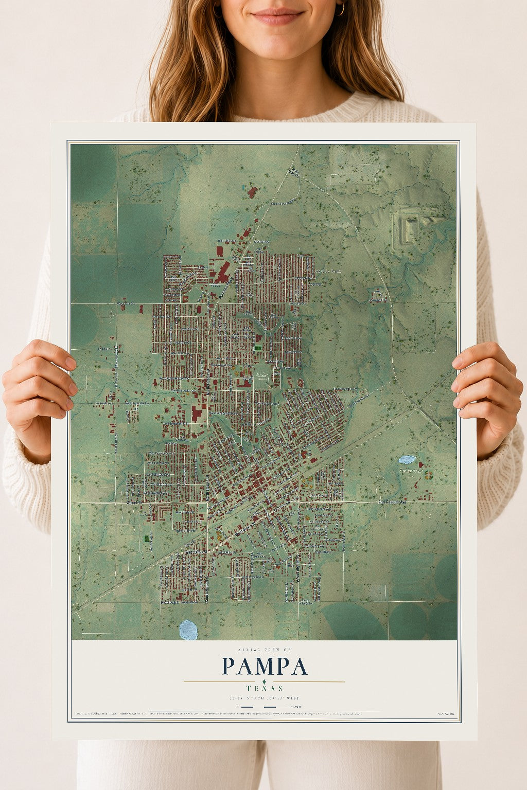 Map of Pampa, Texas, 18 x 24 inch unframed archival matte print
