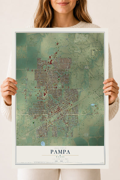 Map of Pampa, Texas, 18 x 24 inch unframed archival matte print