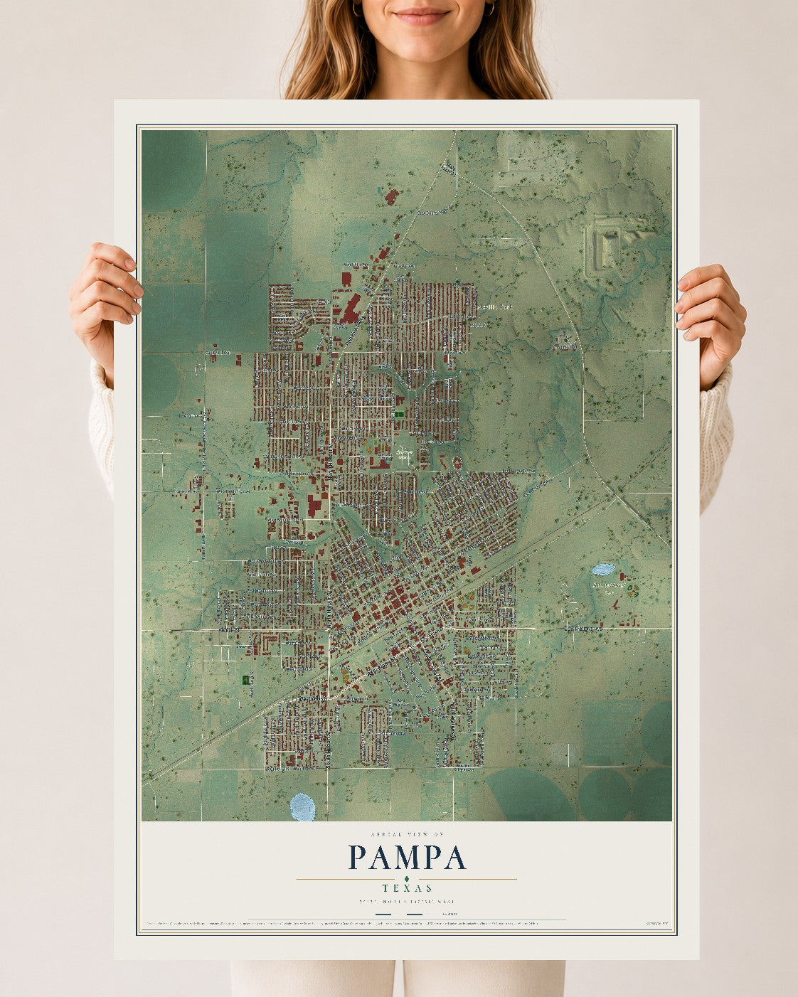 Map of Pampa, Texas, 24 x 36 inch unframed archival matte print