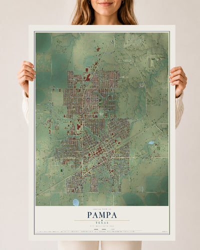 Map of Pampa, Texas, 24 x 36 inch unframed archival matte print