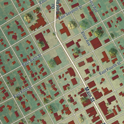 Close-up of the map of Panhandle, Texas print showing street and building detail