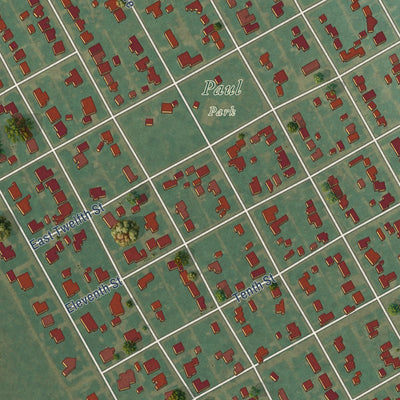 Second close-up of the map of Panhandle, Texas print showing more streets and buildings