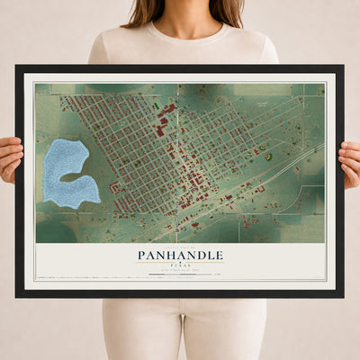 Map of Panhandle, Texas, 18 x 24 inch print in a black wood frame