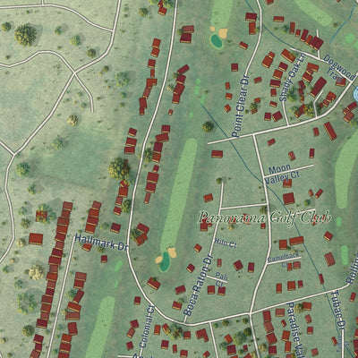 Close-up of the map of Panorama Village, Texas print showing street and building detail