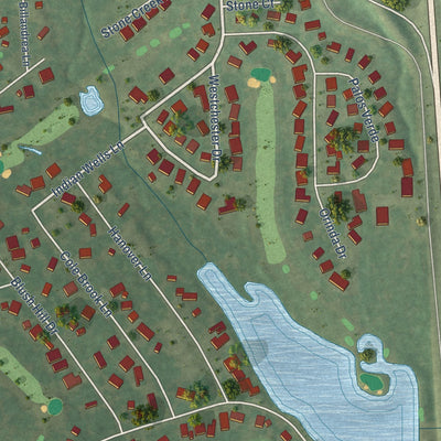 Second close-up of the map of Panorama Village, Texas print showing more streets and buildings