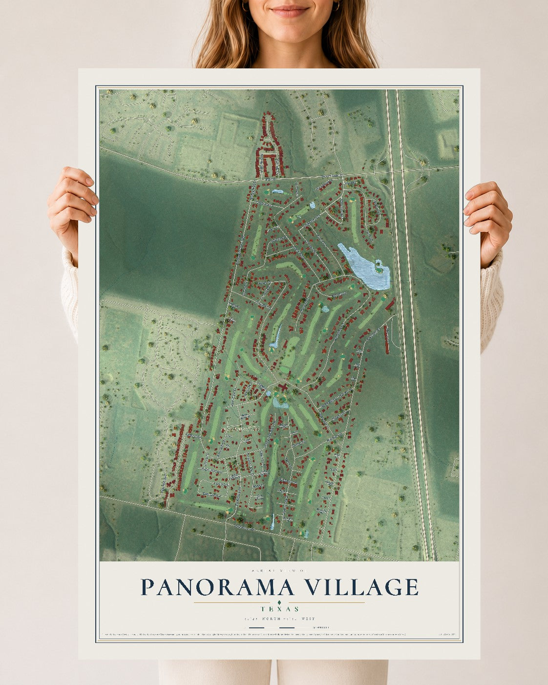 Map of Panorama Village, Texas, 24 x 36 inch unframed archival matte print