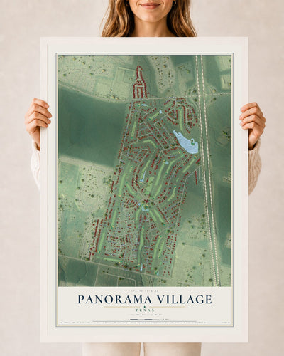 Map of Panorama Village, Texas, 24 x 36 inch print in a white wood frame