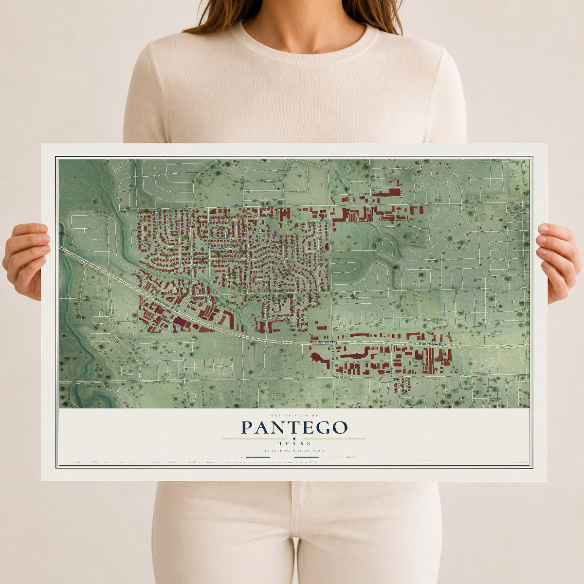Map of Pantego, Texas, 12 x 18 inch unframed archival matte print