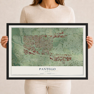 Map of Pantego, Texas, 12 x 18 inch print in a black wood frame