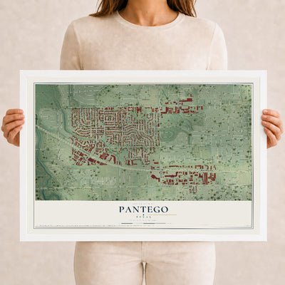 Map of Pantego, Texas, 12 x 18 inch print in a white wood frame