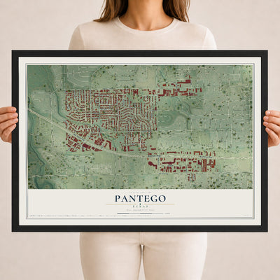 Map of Pantego, Texas, 18 x 24 inch print in a black wood frame