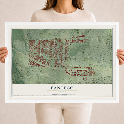 Map of Pantego, Texas, 18 x 24 inch print in a white wood frame