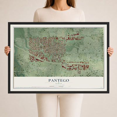 Map of Pantego, Texas, 24 x 36 inch print in a black wood frame
