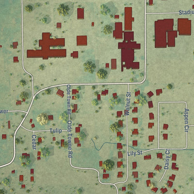 Second close-up of the map of Paradise, Texas print showing more streets and buildings
