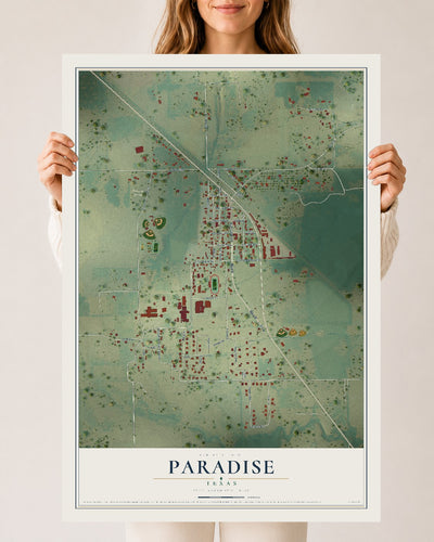 Map of Paradise, Texas, 24 x 36 inch unframed archival matte print