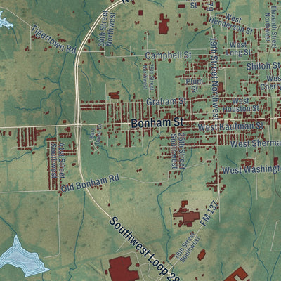 Second close-up of the map of Paris, Texas print showing more streets and buildings