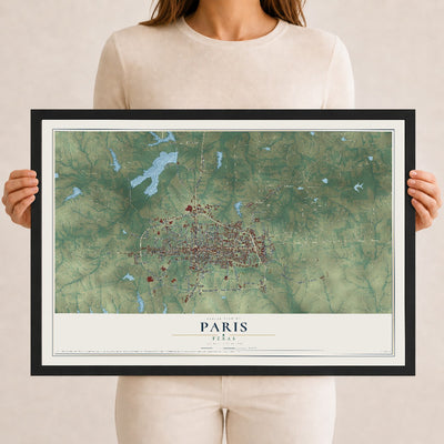 Map of Paris, Texas, 12 x 18 inch print in a black wood frame