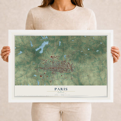 Map of Paris, Texas, 12 x 18 inch print in a white wood frame