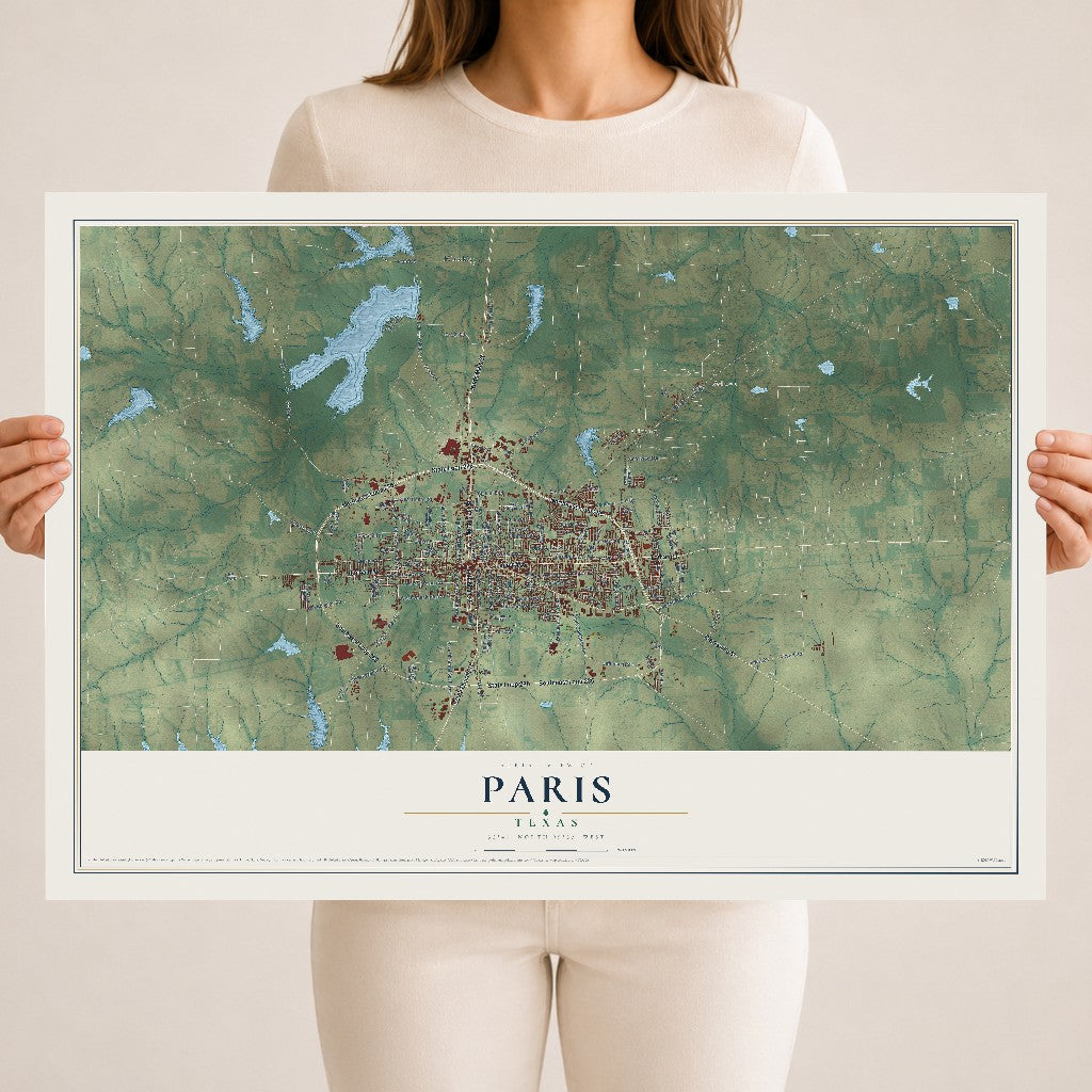 Map of Paris, Texas, 18 x 24 inch unframed archival matte print