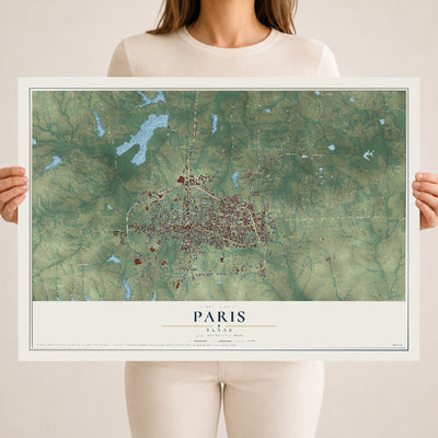 Map of Paris, Texas, 18 x 24 inch unframed archival matte print