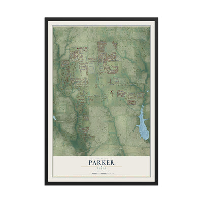 Map of Parker, Texas, 12 x 18 inch print in a black wood frame
