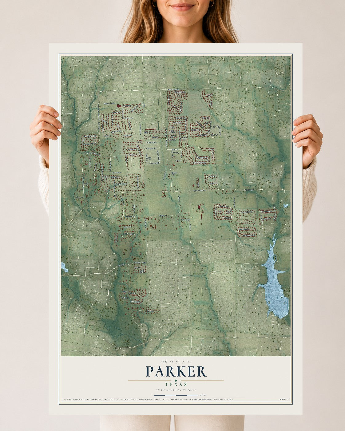 Map of Parker, Texas, 24 x 36 inch unframed archival matte print