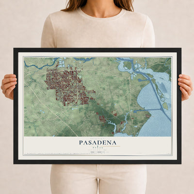 Map of Pasadena, Texas, 12 x 18 inch print in a black wood frame