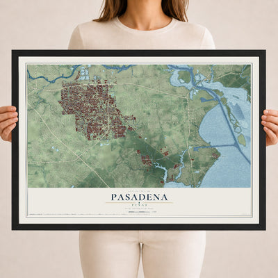 Map of Pasadena, Texas, 18 x 24 inch print in a black wood frame