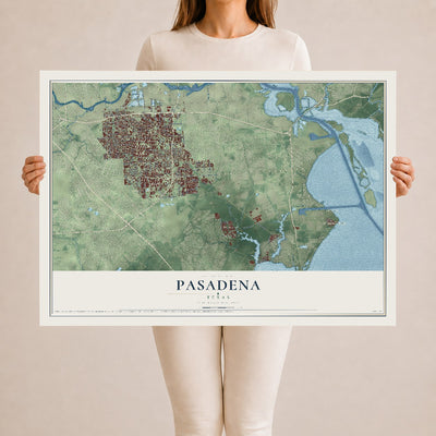 Map of Pasadena, Texas, 24 x 36 inch unframed archival matte print