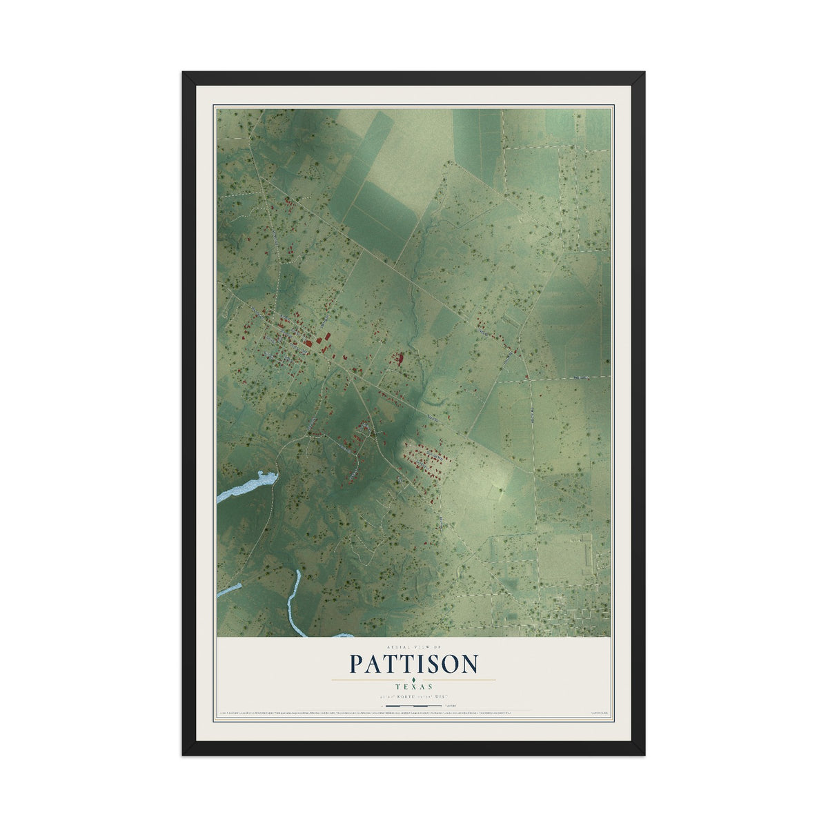 Map of Pattison, Texas, 12 x 18 inch print in a black wood frame
